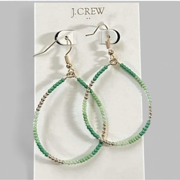 J. Crew Jewelry - J.Crew Green Ombré Beaded Hoop Earrings NWT